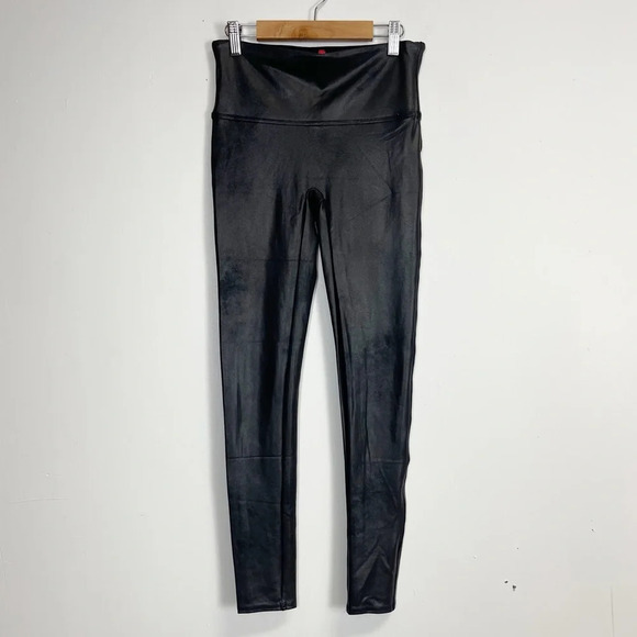 NEW Spanx Leggings Womens Medium Black Faux Leather Pull On Pants Stretch - Picture 1 of 9